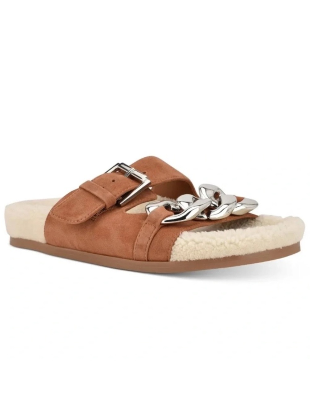Marc Fisher Shoes Marc Fisher Fresno Natural Tan Shearling Sherpa Slide Sandals